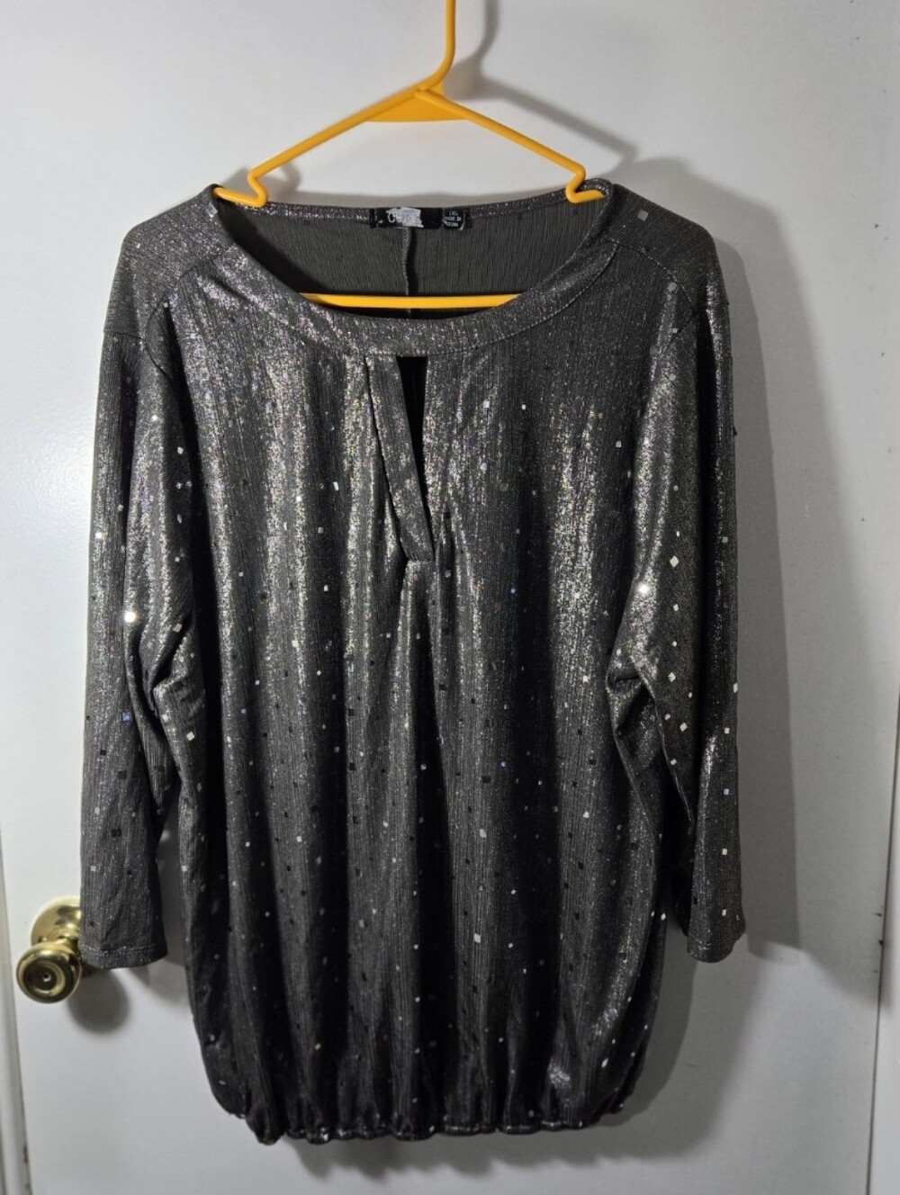 Women's Cure Sparkly Long Sleeve Blouse Glittery Glam Size 1XL